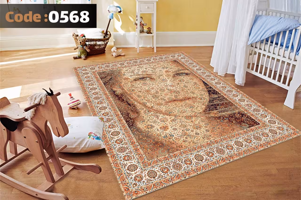 کاورفرش روفرشی دورکشدار گوشه لیفه ای کرم  قهوه ای کد 0568