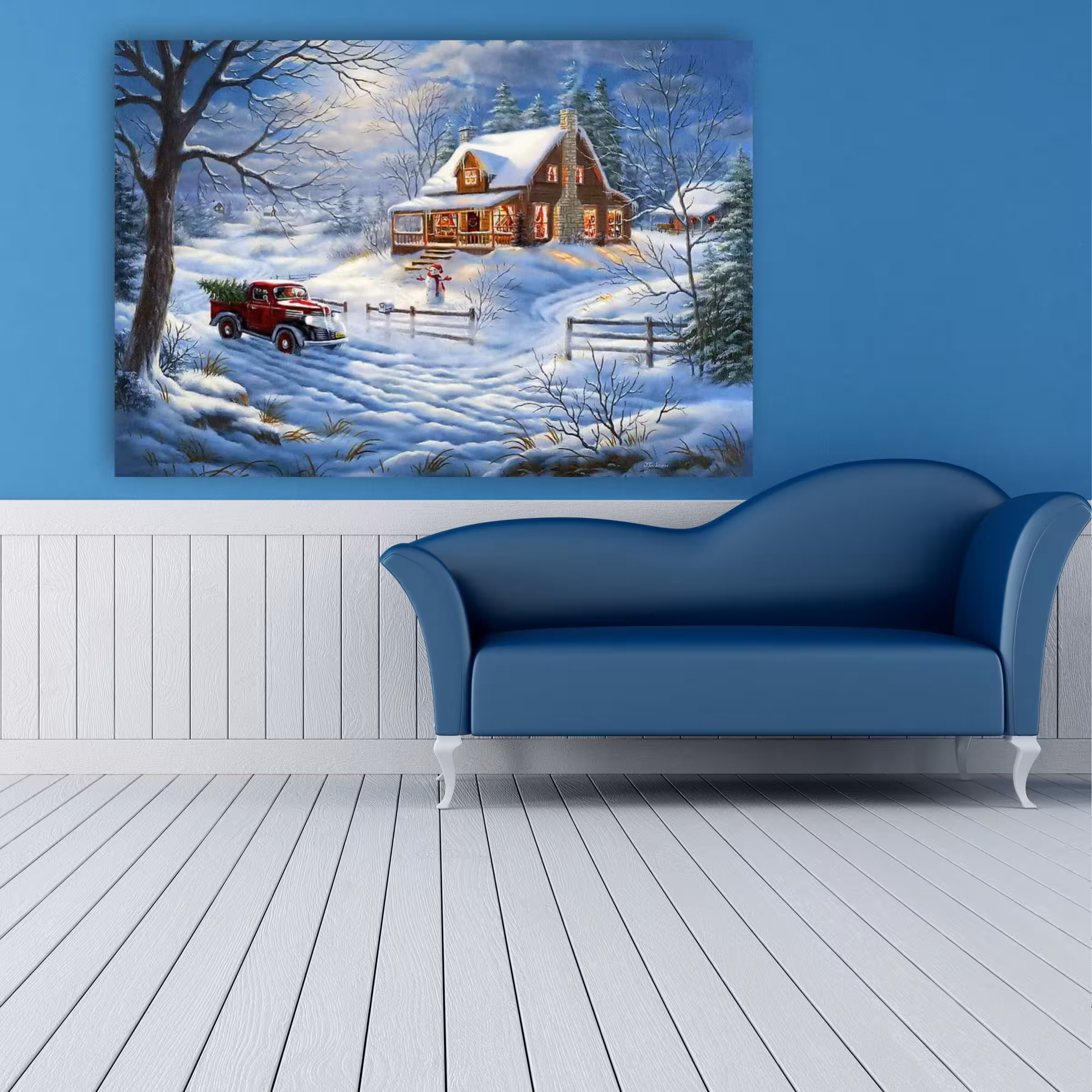 تابلو بوم طرح کلبه زمستانی کد TB317