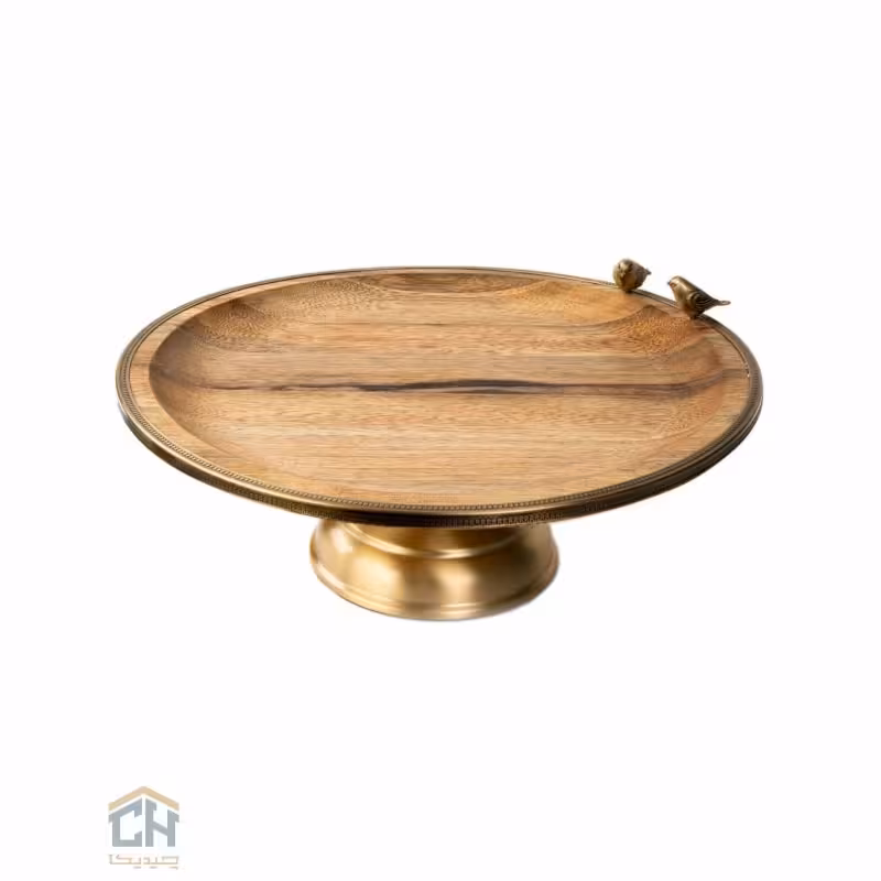 شیرینی خوری چوب و برنج پایه دار بزرگ گلدکیش طرح WOOD مدل GK829500