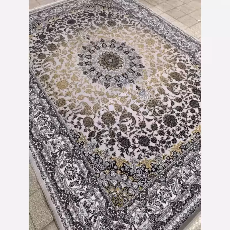 فرش ماشینی کاشان نخ بی سی اف طرح وینتیج نقره ای 6متری (باارسال رایگان)