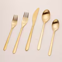 سرویس 5 پارچه قاشق چنگال و کارد طلایی برند لوکس دست ساز ساخت پرتقال Crate & Barrel Jasper Gold 20