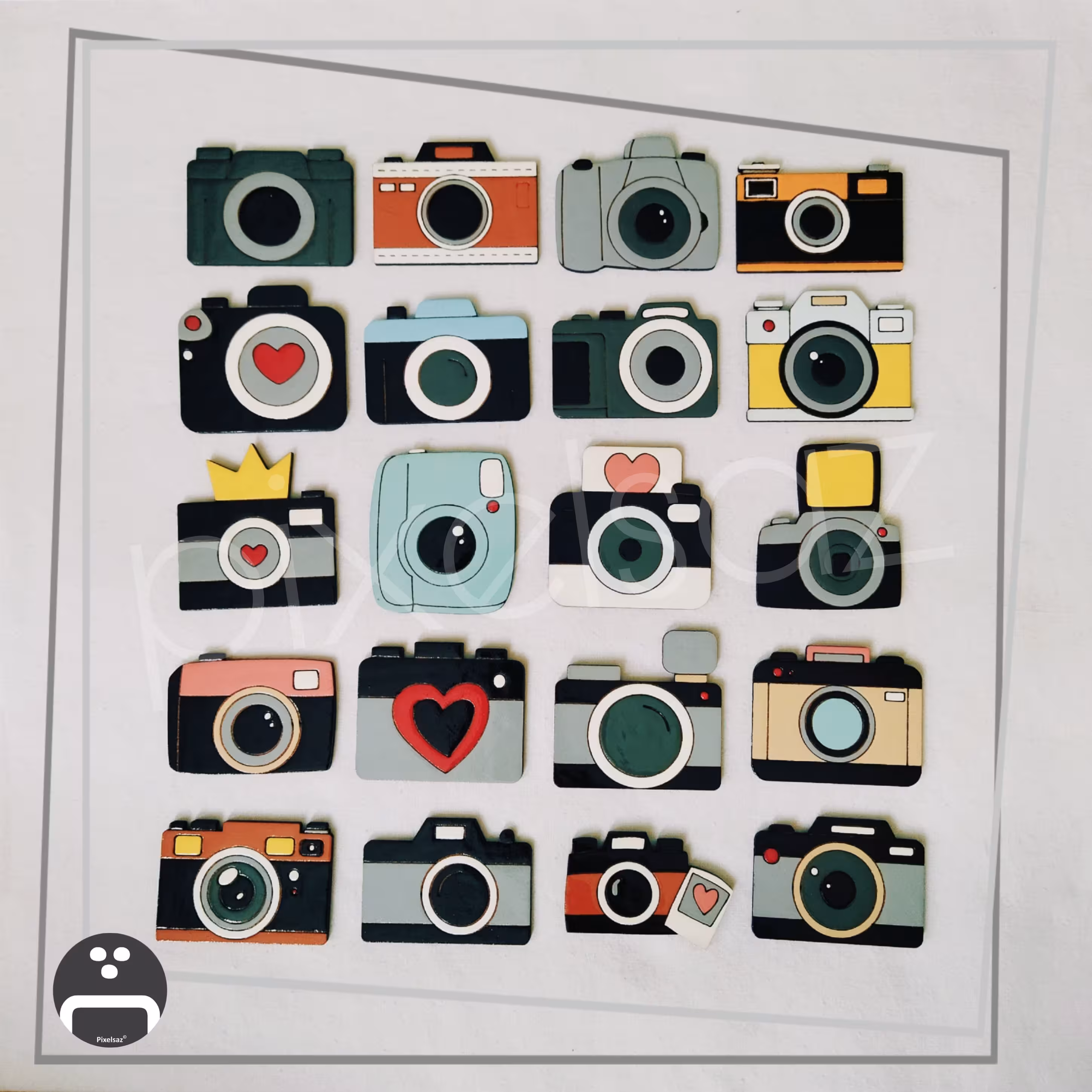 پیکسل ، مگنت ، استیکر طرح دوربین پیکسل ساز/قیمت ذکر شده برای هر عدد محصول است/جنس چوبی و نقاشی شده و ضدآب