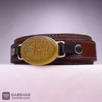 دستبند چرم و نقره شرف الشمس حکاکی یا اباالفضل