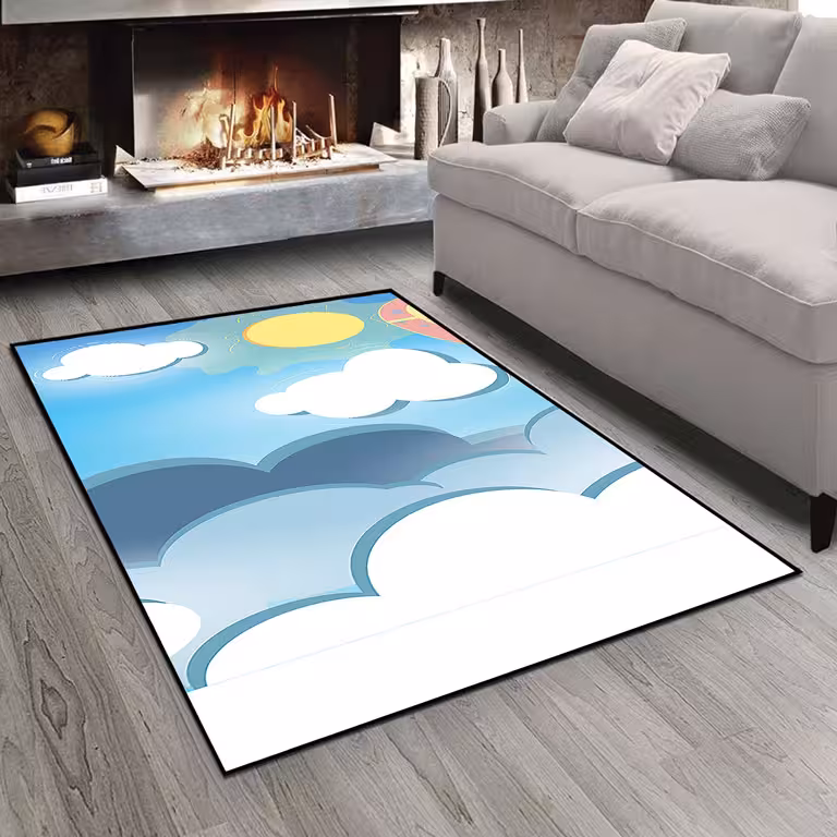 فرش چاپی طرح کودکانه ابر و خورشید و آسمان آبی pk-3249