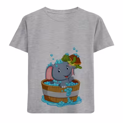 تی شرت آستین کوتاه بچگانه مدل فیل و لاکپشت D71