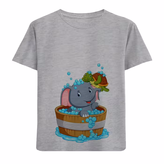 تی شرت آستین کوتاه بچگانه مدل فیل و لاکپشت D71