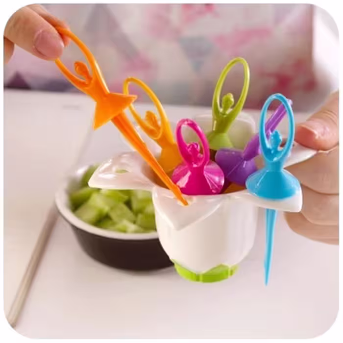 چنگال زیتون خوری مدل FLOWER FAIRY کد RB225 مجموعه 6 عددی به همراه استند