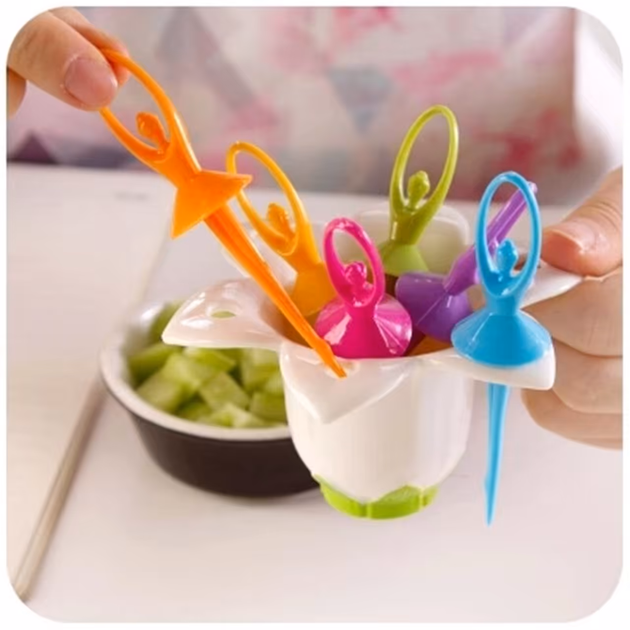 چنگال زیتون خوری مدل FLOWER FAIRY کد RB225 مجموعه 6 عددی به همراه استند