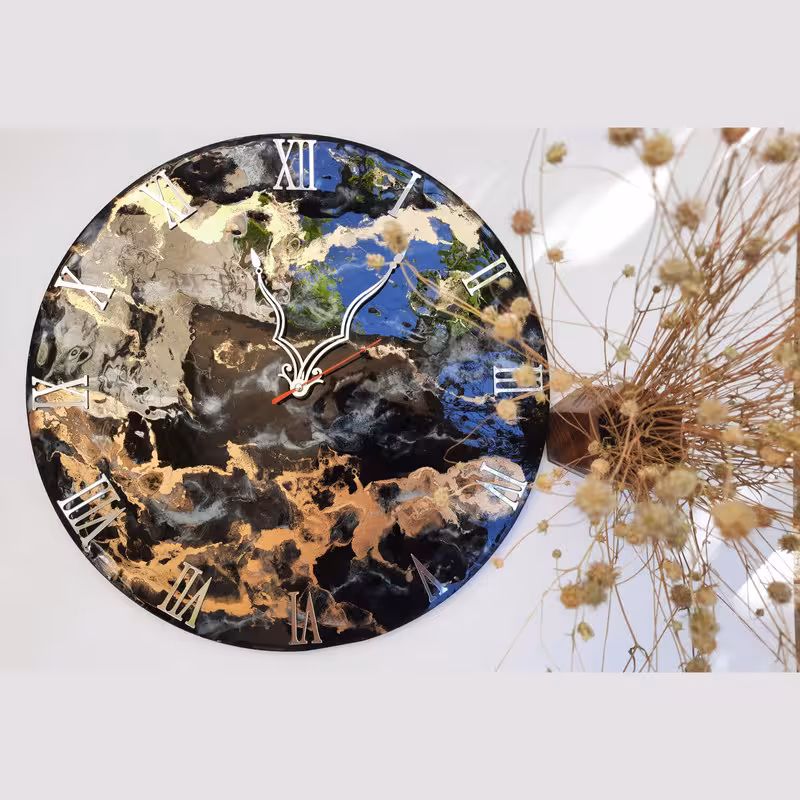 ساعت دیواری رزین مدل لوتوس کهکشان قطر40