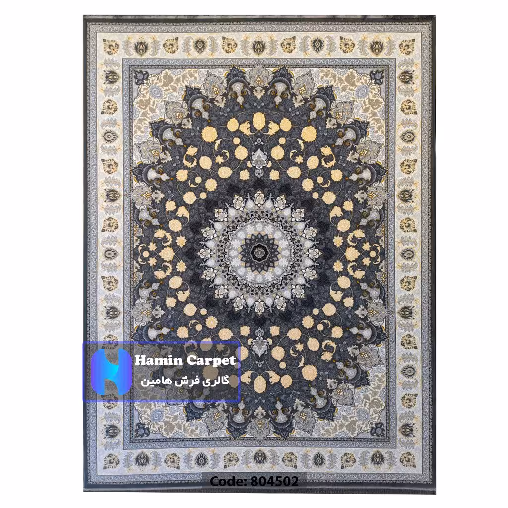 فرش 9 متری 700شانه تراکم 2550 نخ آکلریک رنگ زمینه متالیک کد AR804502
