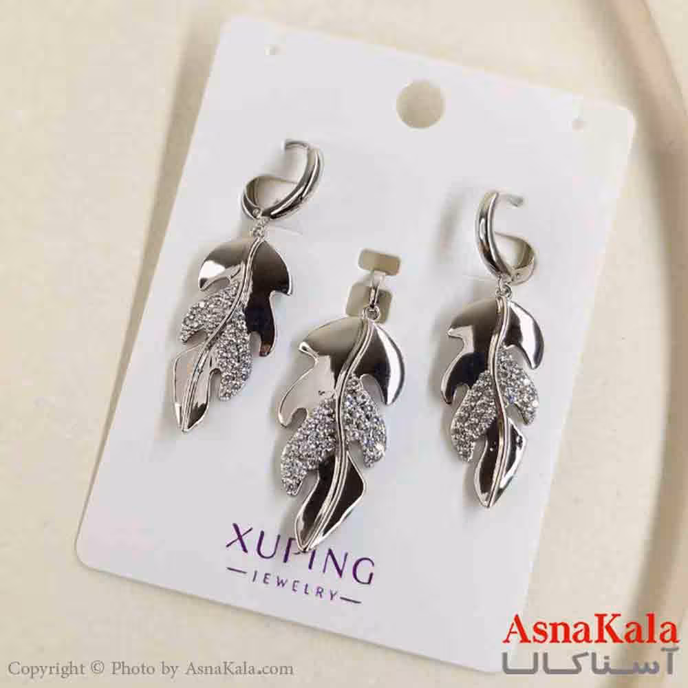 نیم ست زنانه ژوپینگ مدل برگ آویزی شامل گوشواره و گردنبند کد NIM14821W