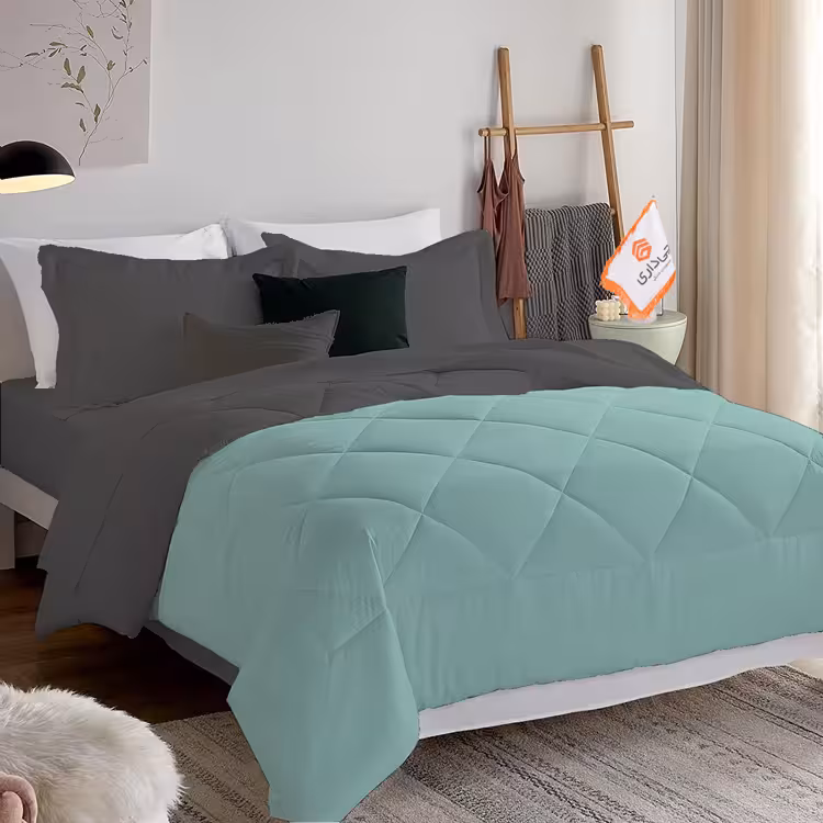 سرویس روتختی دورنگ چیداری فیروزه ای طوسی تیره