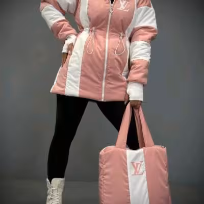 کاپشن مموری ضخیم دخترونه به همراه کیف ست 8547