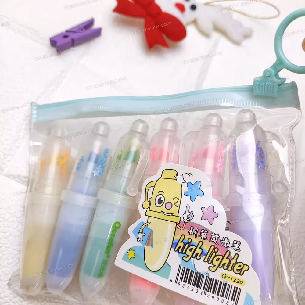 هایلایتر فانتزی طرح استوانه بسته 6 عددی Qesefun