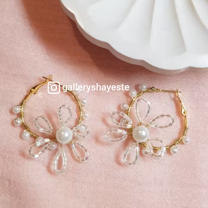 گوشواره حلقه ای گل مدل گالری شایسته و ماه فام