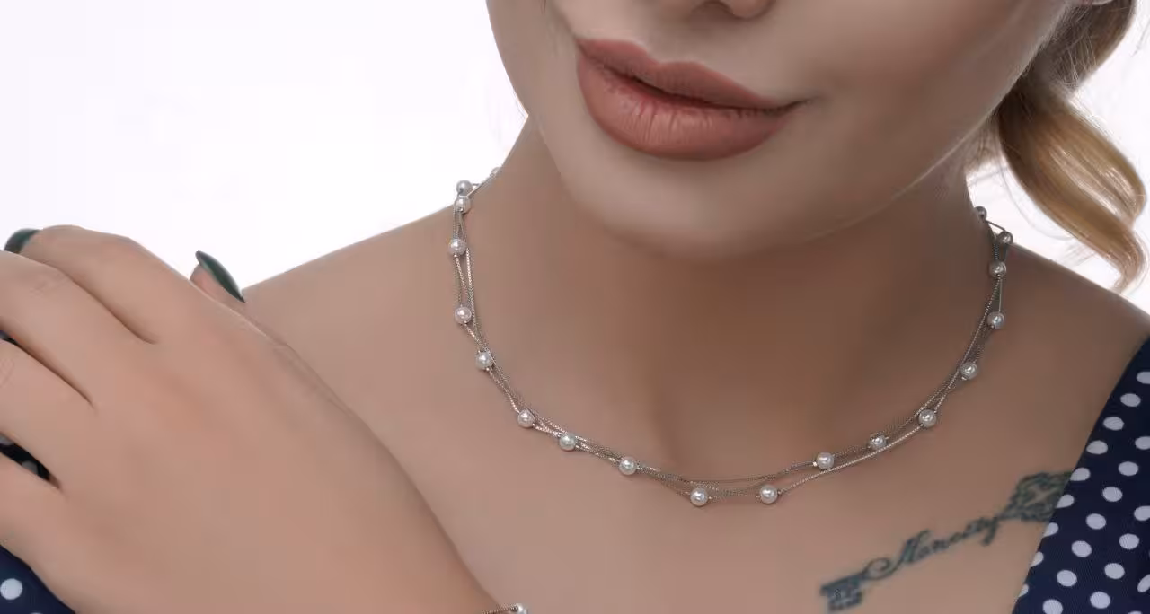 گردنبند مروارید زنانه نقره کد 20101