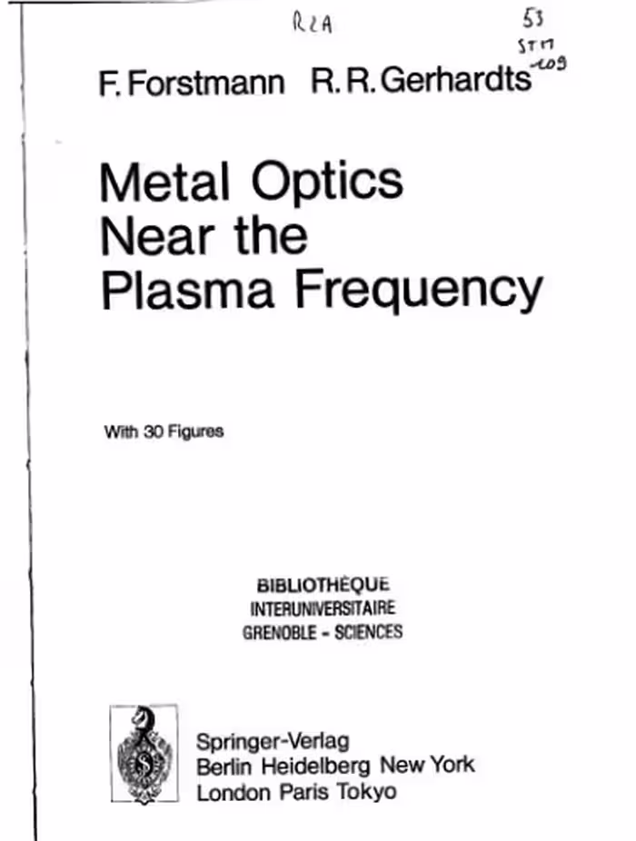 خرید و دانلود نسخه کامل کتاب Metal Optics Near the Plasma Frequency (Springer Tracts in Modern Physics)