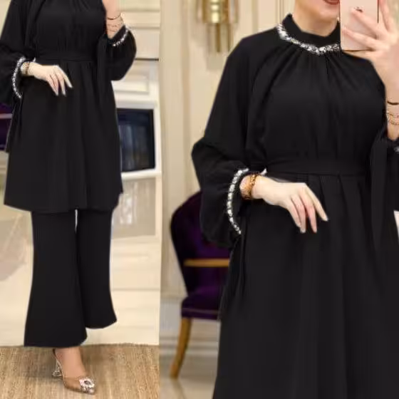ست شومیز و شلوار مجلسی زنانه جنس ابروبادی درجه یک و مروارید دوزی