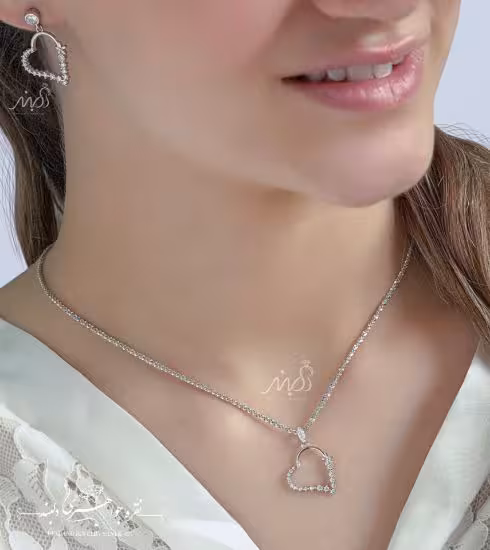 💍نیمست جواهری قلب زیبا(آويز و گوشواره) با طراحی ژورنالی جواهرات بروز دنیا ؛ نقره عیار 925 (N_4127)