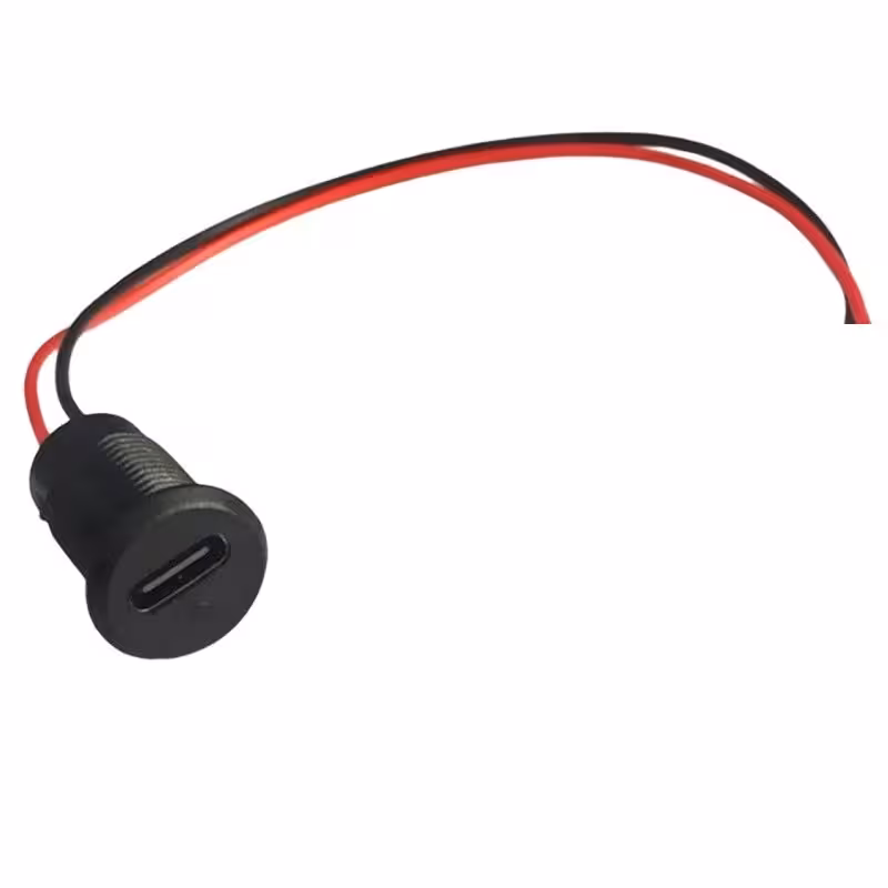 کانکتور مادگی Type-c پنلی 2 پین سیم دار پیچی چراغدار