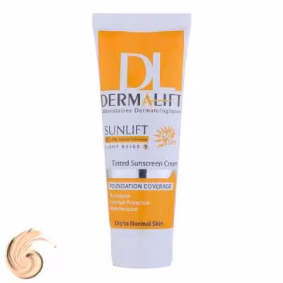 کرم ضد آفتاب رنگی درمالیفت، SPF50، مدل سانلیفت، مناسب پوست خشک و معمولی تنالیته رنگ روشن و حجم 40 میلی‌لیتر، محافظت ک...