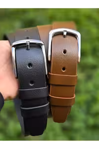 ست کمربند دو عددی سیاه-قهوه‌ای با عرض 4 سانتی‌متر از جنس 100% چرم طبیعی مناسب برای شلوار جین و کانووا. - 5122