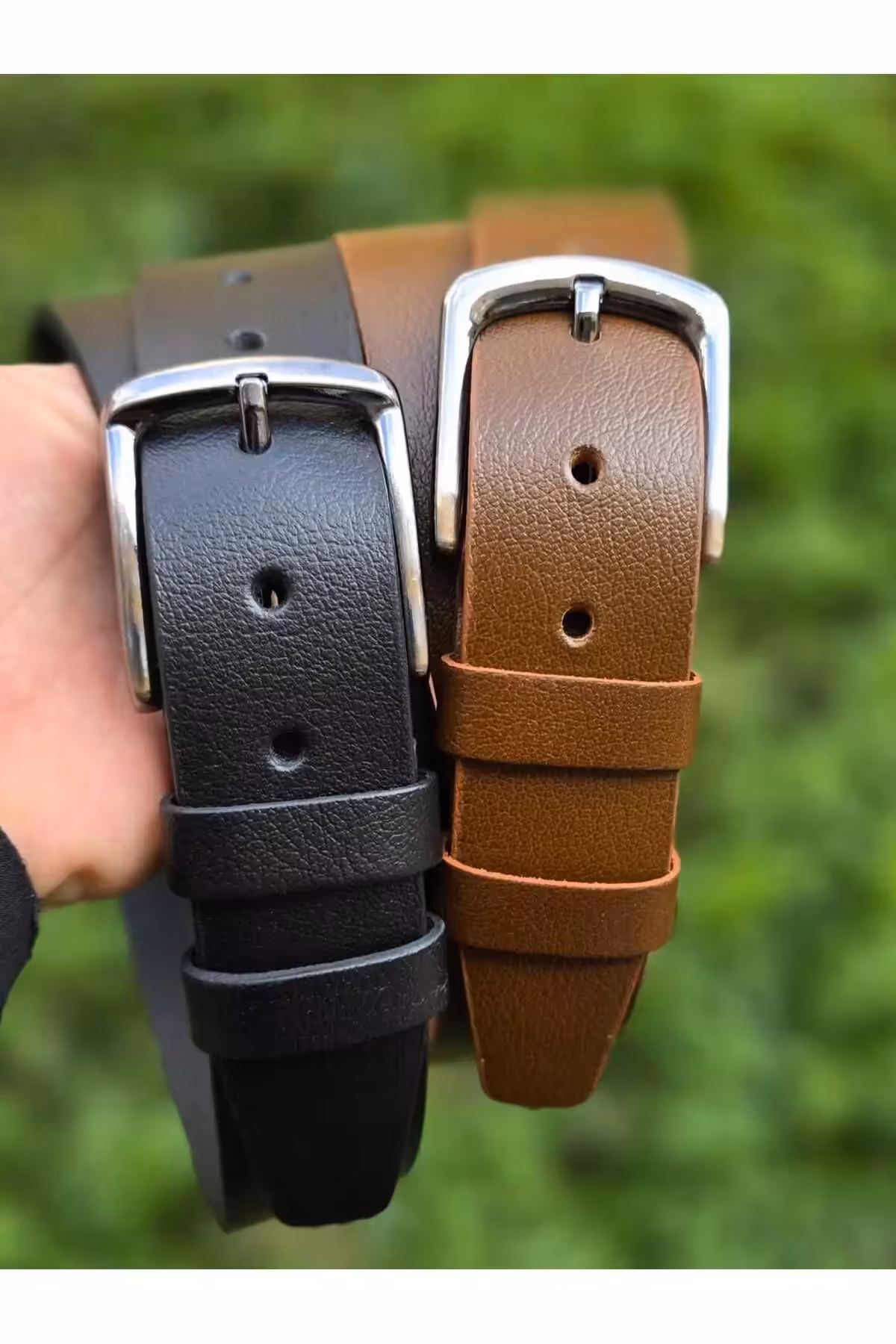 ست کمربند دو عددی سیاه-قهوه‌ای با عرض 4 سانتی‌متر از جنس 100% چرم طبیعی مناسب برای شلوار جین و کانووا. - 5122