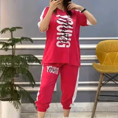 ست تیشرت و شلوار اسپورت بغل نوار