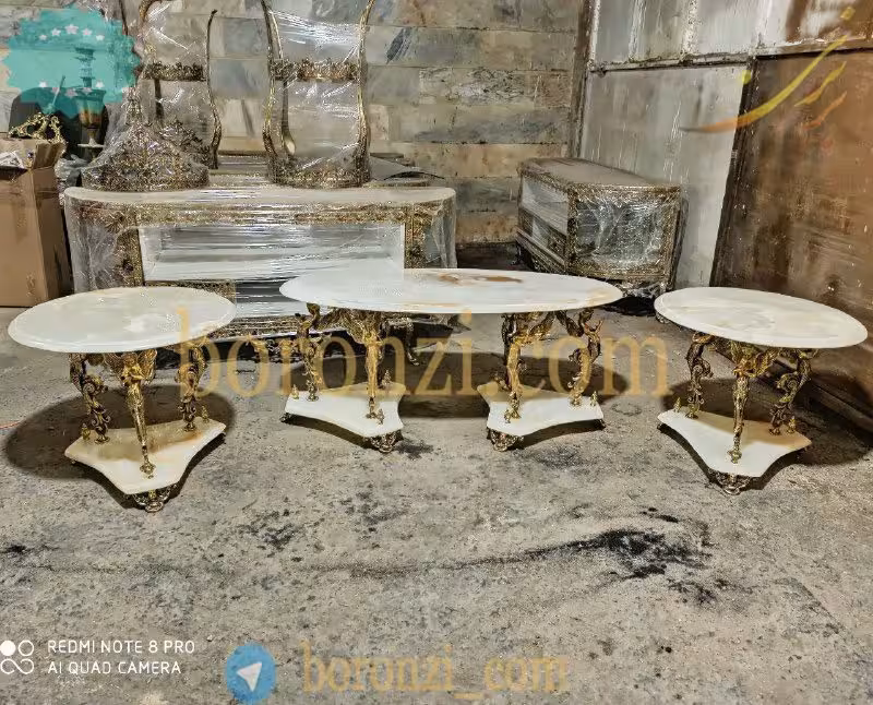 میز جلومبلی با دو عسلی برنزی طرح سنگ فرشته