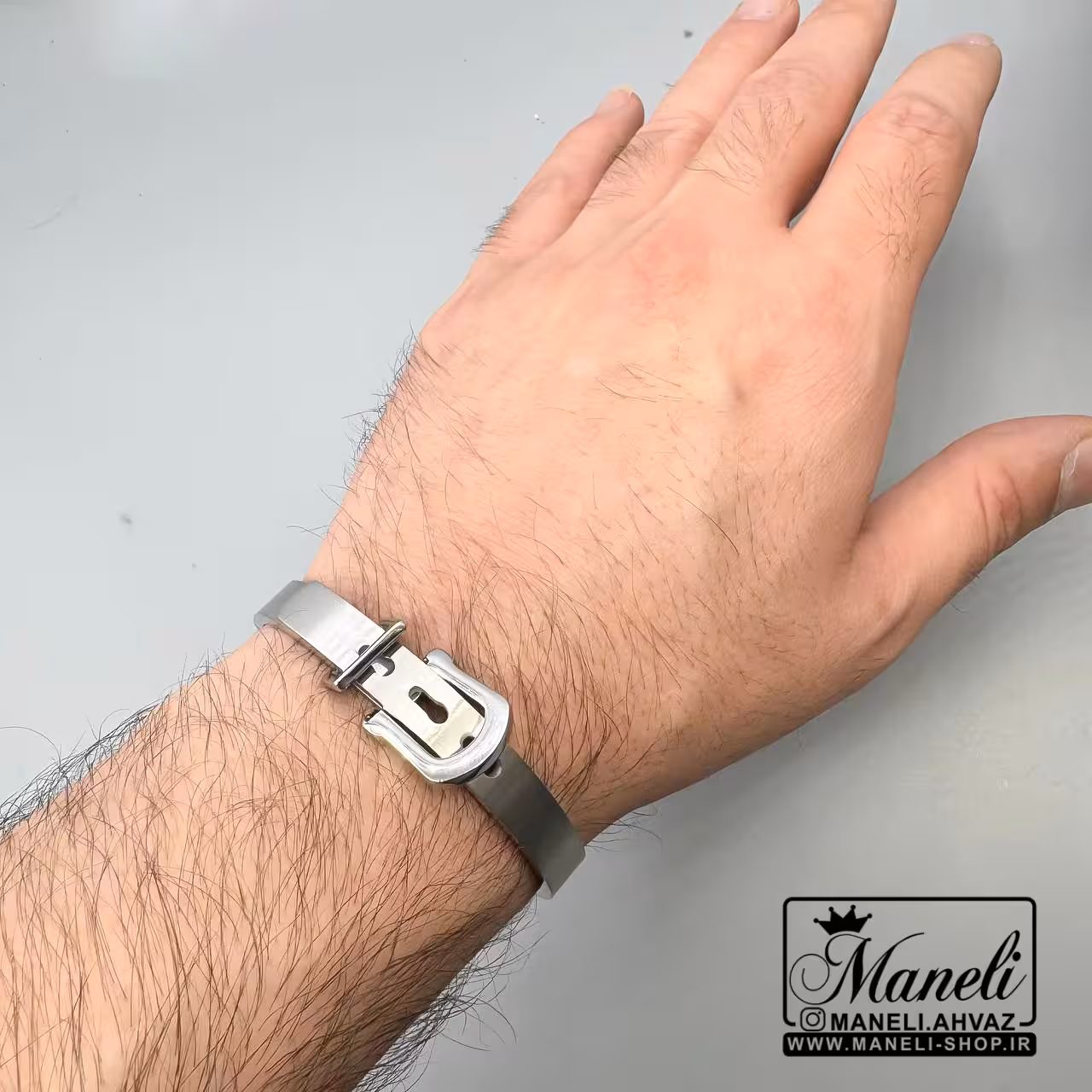دستبند اسپرت نقره ای مدل کمربند رنگ ثابت تمام استیل|14040539