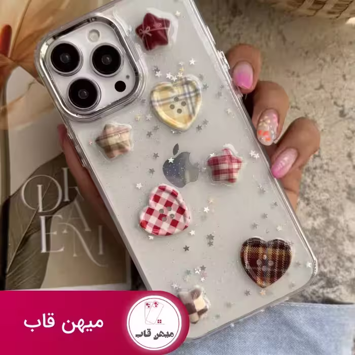 قاب گوشی آیفون ستاره و دکمه قلبی شفاف - کد (107312)