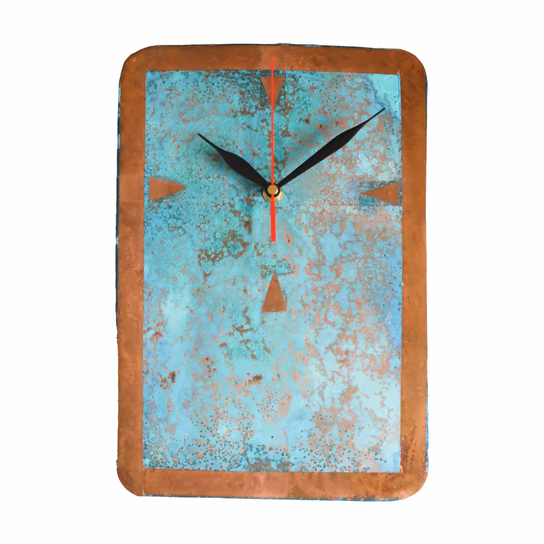 ساعت مسی پتینه کاری مستطیلی طرح دو-  دارای روکش 