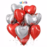 پک بادکنک قلب قرمز نقره ای 12عددی