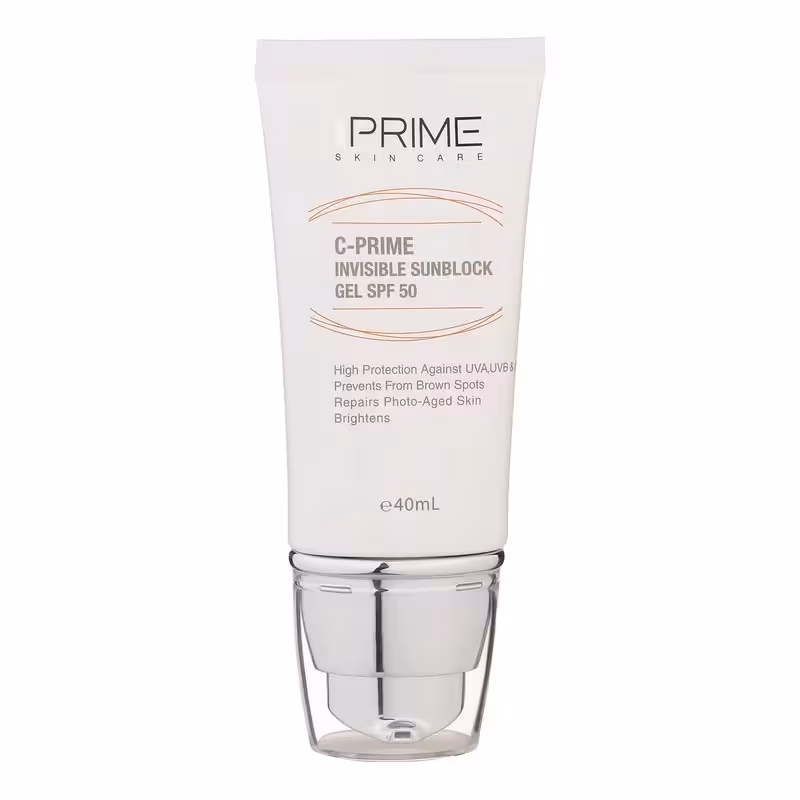 ژل ضدآفتاب بی‌رنگ پرایم SPF50 مدل C-Prime مناسب برای انواع پوست، حجم 40 میلی‌لیتر