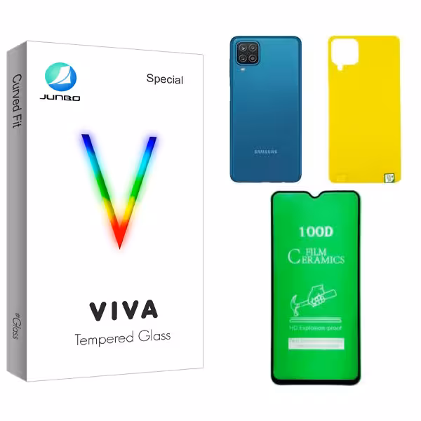 محافظ صفحه نمایش سرامیکی جانبو مدل Viva  مناسب برای گوشی موبایل سامسونگ Galaxy A12  به همراه محافظ پشت گوشی