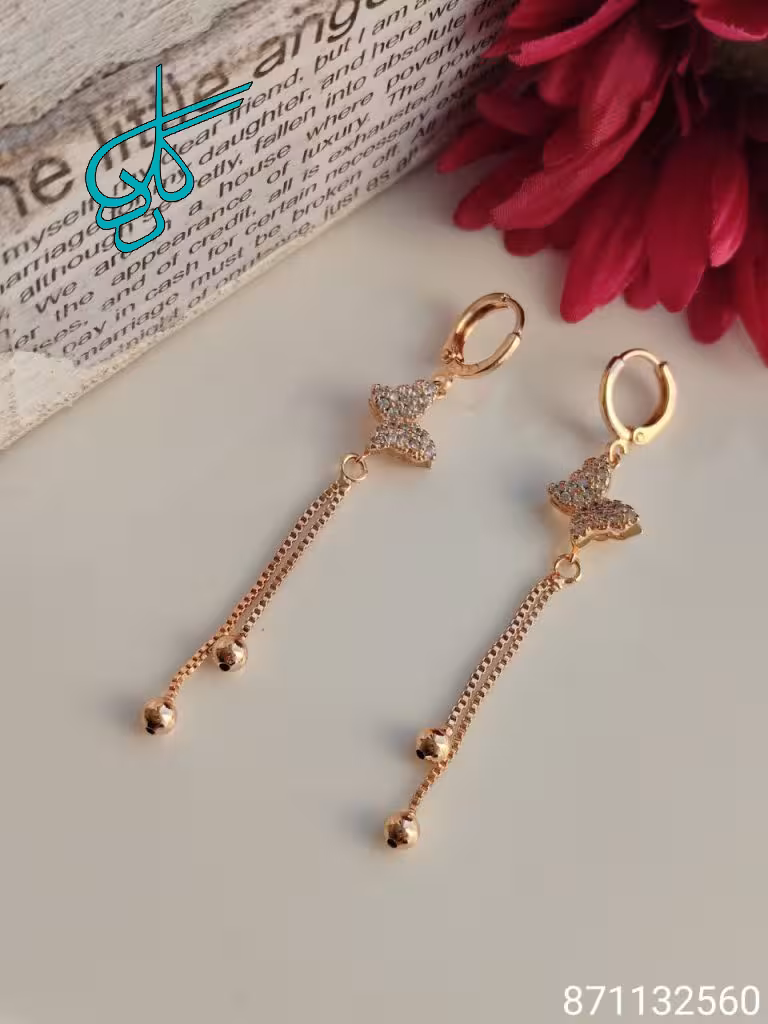 خرید گوشواره آویز بلند طرح پروانه ای کد 1615073 - ردگل