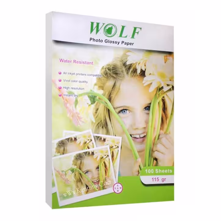 کاغذ 115 گرمی کوتد Wolf سایز A4 فتو گلاسه 115 گرمی