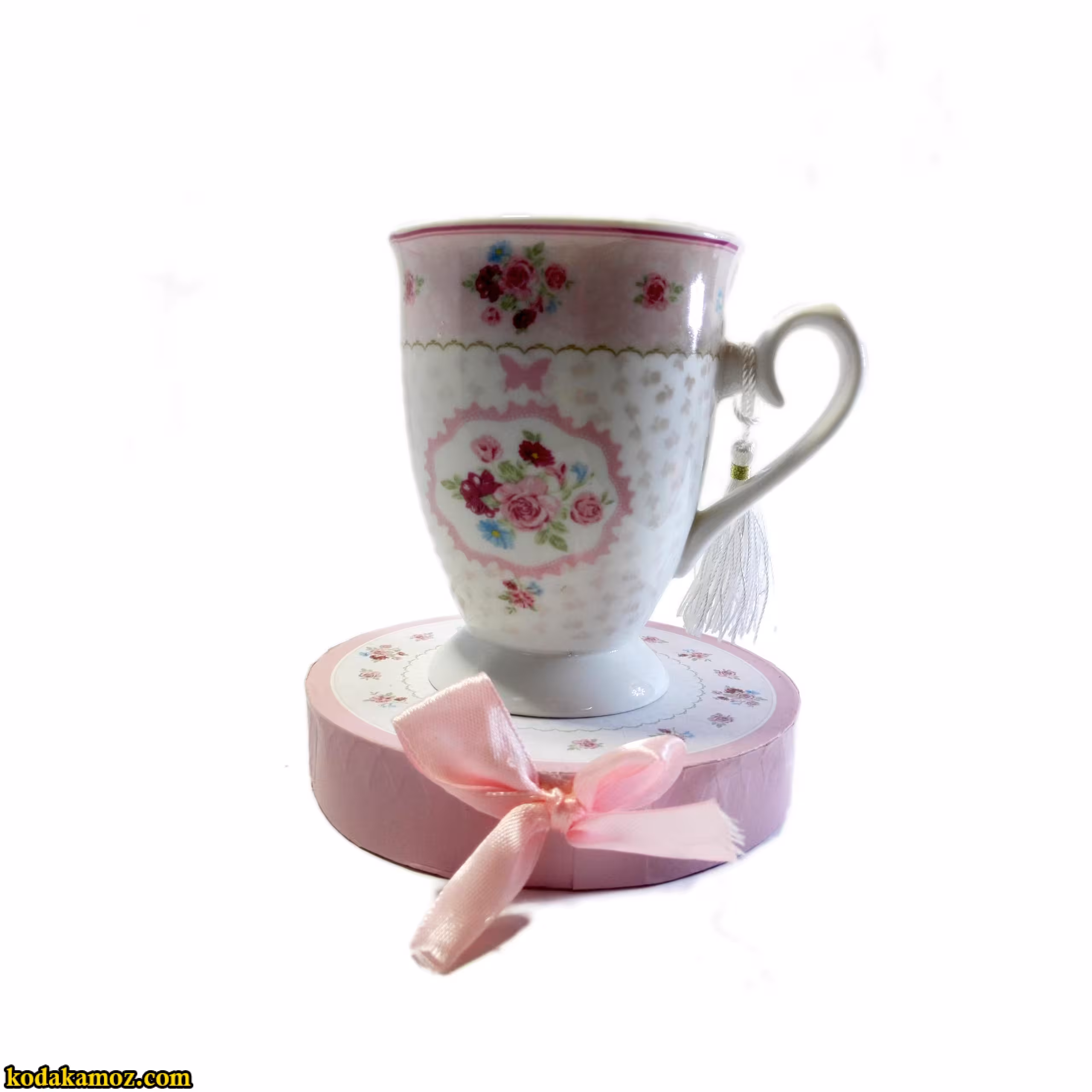 ماگ طرح دار سرامیکی (ماگ طرح صورتی گلدار)