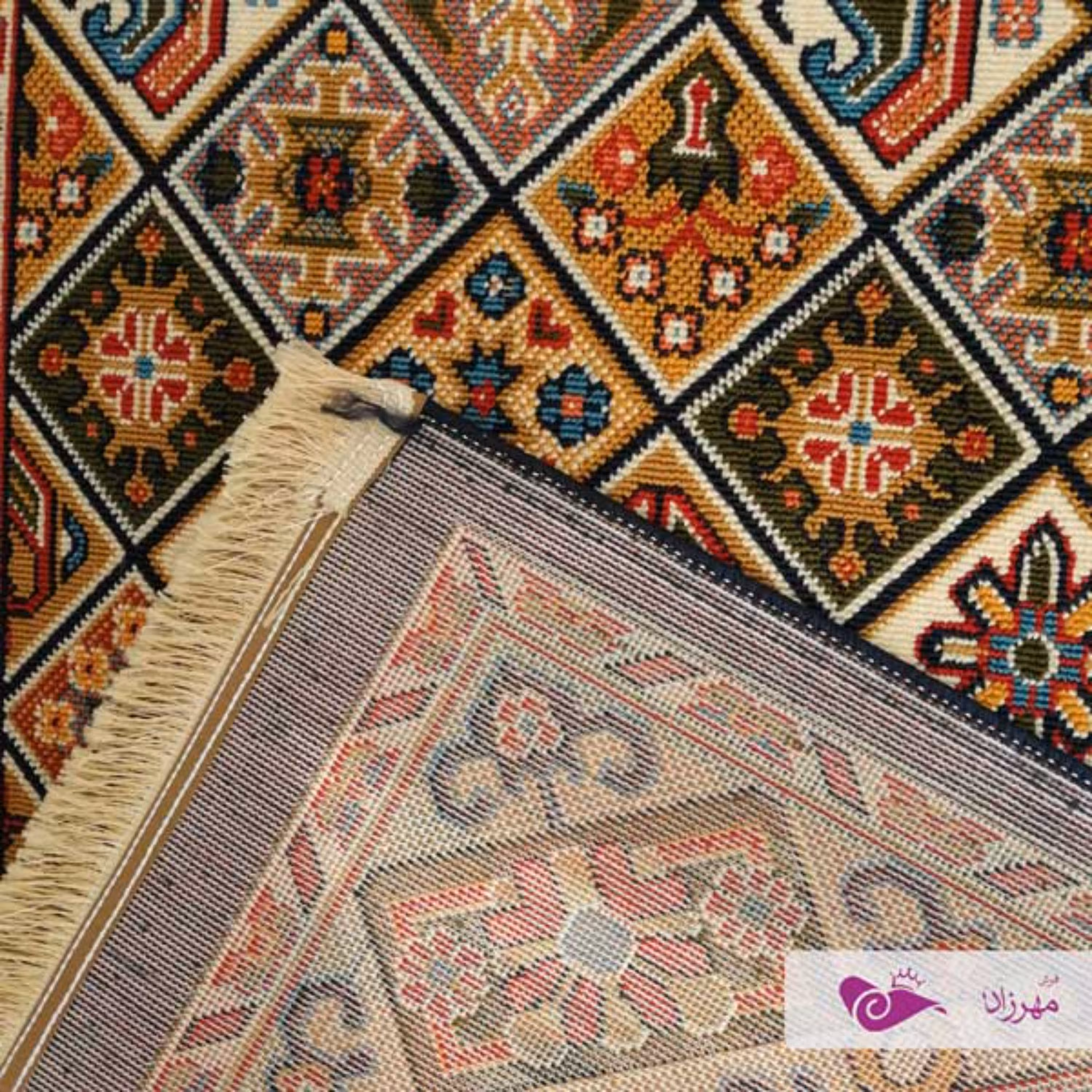 گلیم ماشینی یک در یک و نیم طرح محراب سرمه ای