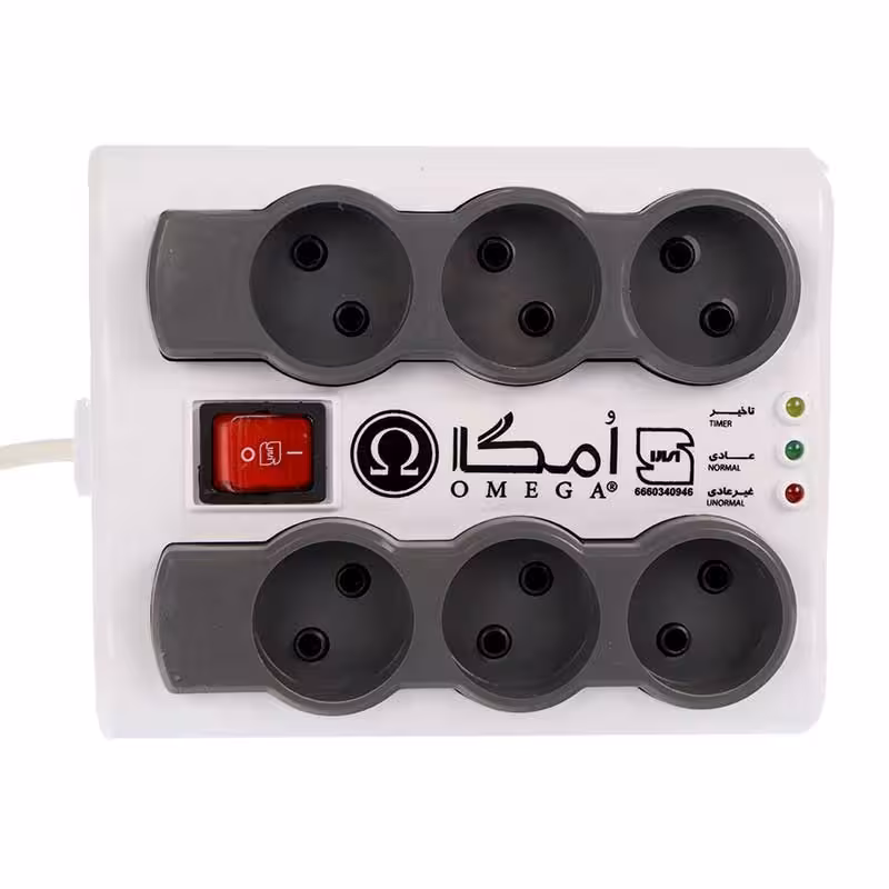 محافظ برق صوتی تصویری 6 خانه امگا P6000 با کابل 3 متری