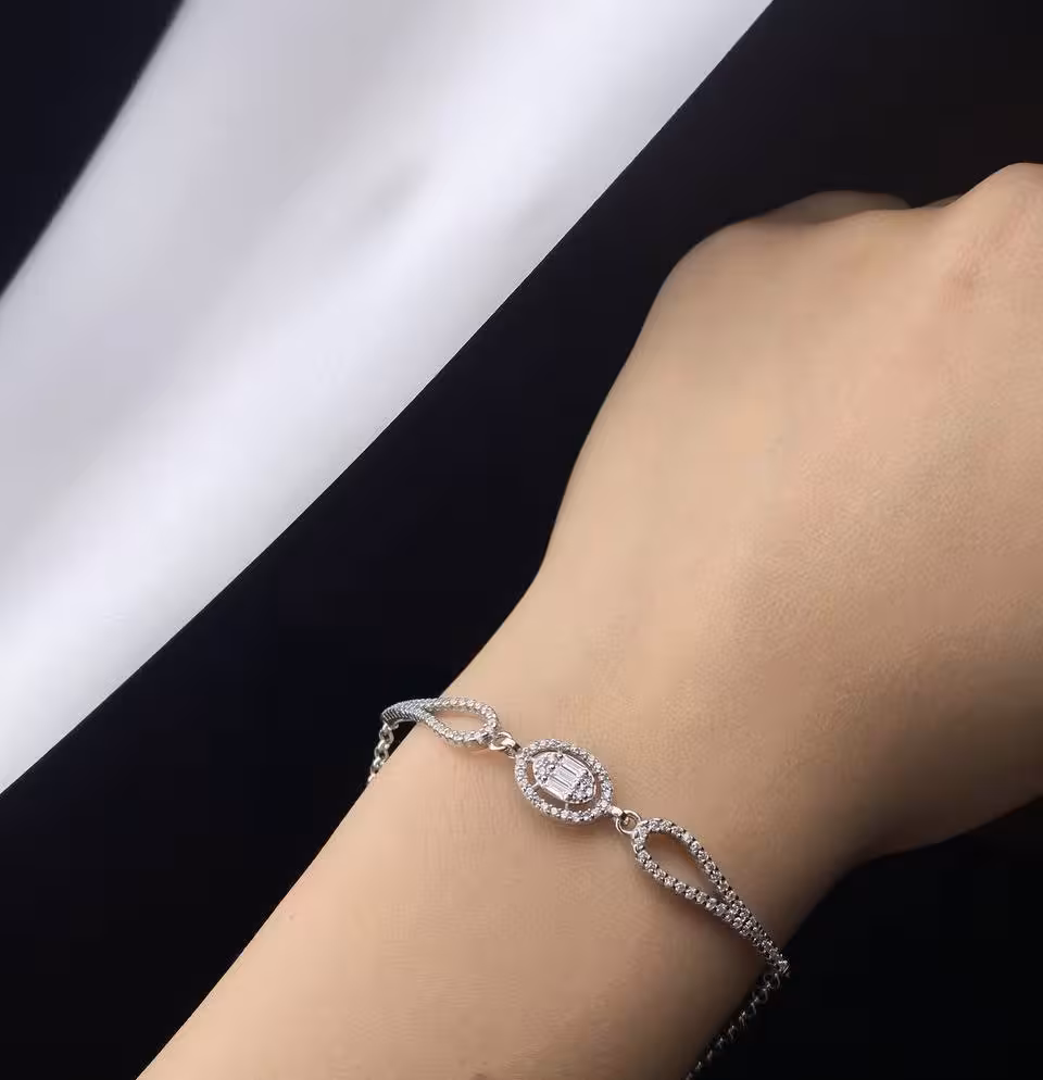 دستبند امرالدکات وارداتی جواهری نقره زنانه کد 30480