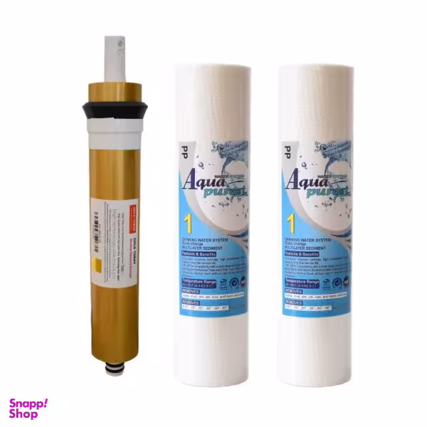 فیلتر دستگاه تصفیه کننده آب آکوا پیورست مدل PP بسته 2 عددی + فیلتر گلد تورای مدل ممبران کد 7575G