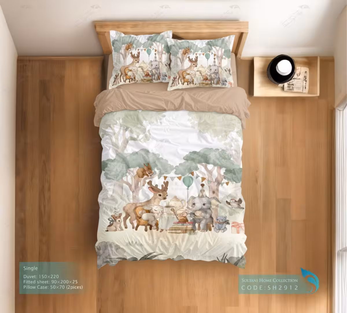 روتختی و ست کامل طرح دورهمی حیوانات جنگل سایز یکنفره کد SH2912
