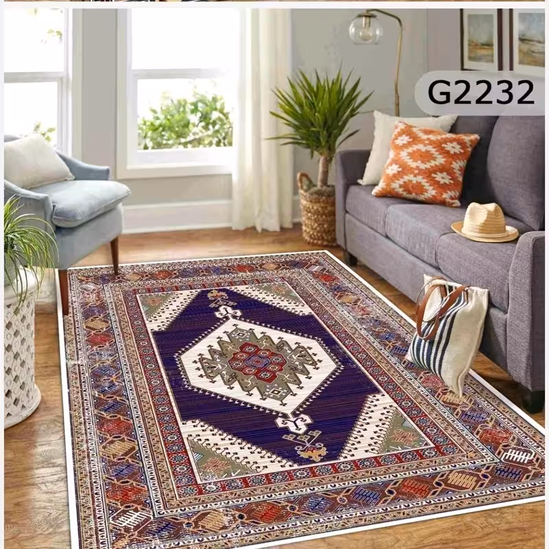 فرشینه مخمل ترک هازان 2متری باطراحی گلیم مناسب دکوراسیون داخلی