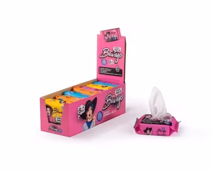 دستمال مرطوب بانیو پک 8 عددی 25 برگ در 4 رنگ جور /