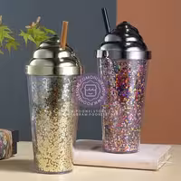 اسموتی فلاسک کریستال سیلیکونی فیلتردار مدل بستنی خامه ای حجم 400 میل