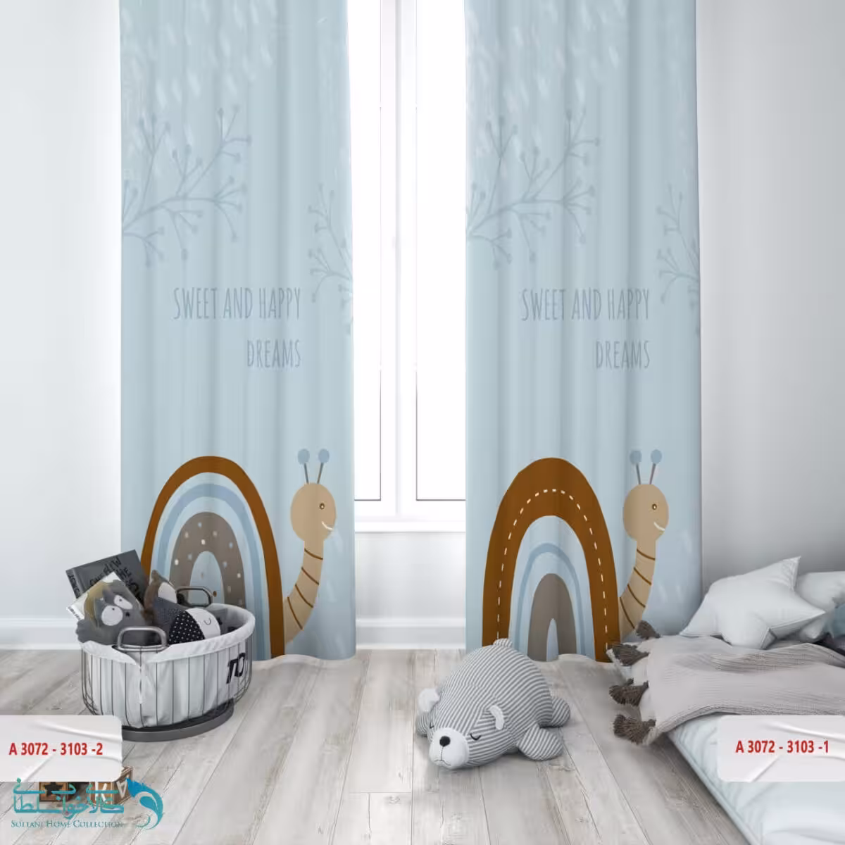 پرده اتاق کودک طرح حلزون کوچولو کد A3072