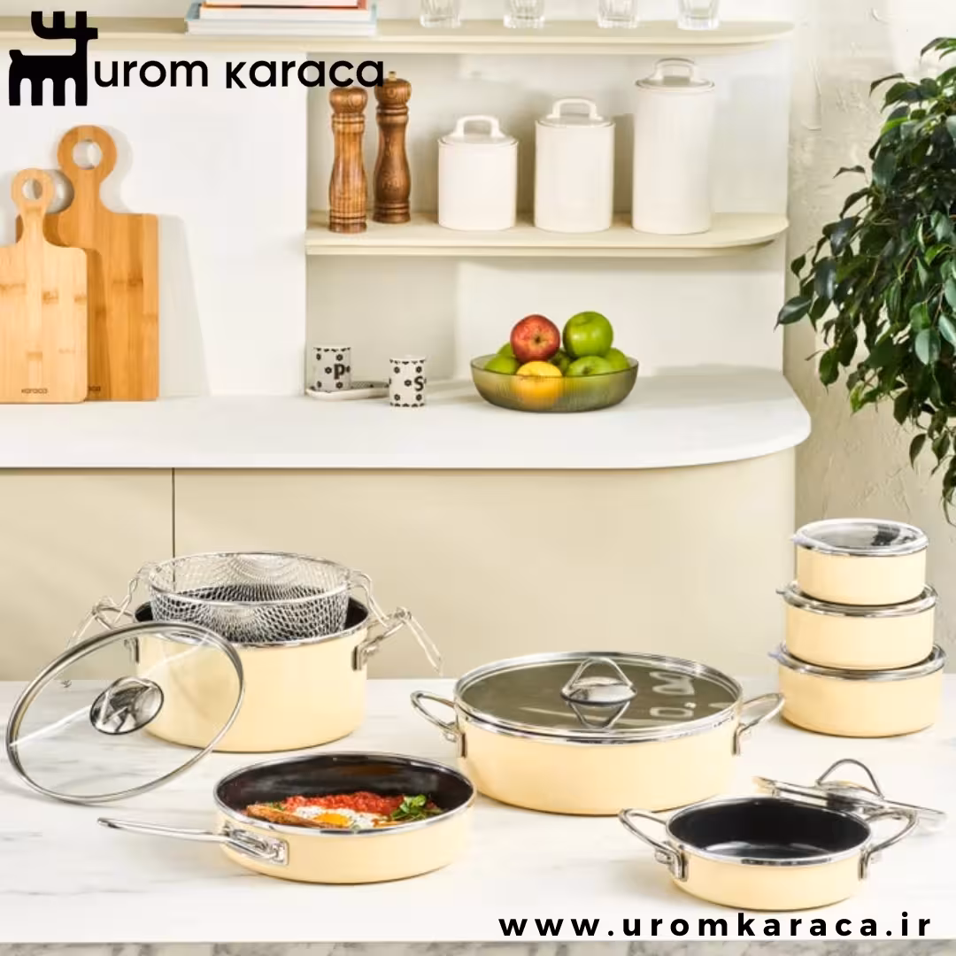 سرویس قابلمه لعابی 14 پارچه کاراجا Erva کرم