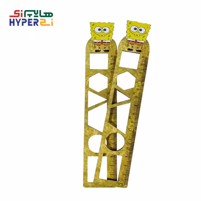 خط کش اشکال هندسی چوبی 15سانتی طرح باب اسفنجی