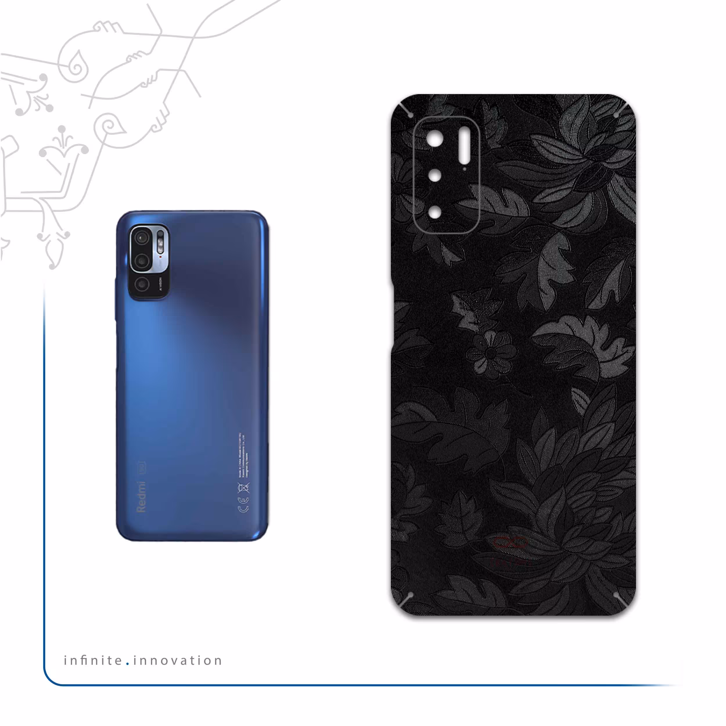 برچسب پوششی ماهوت مدل Black-Wildflower مناسب برای گوشی موبایل شیائومی Redmi Note 10 5G